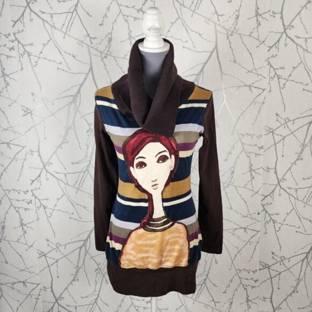 Savage Culture Cotton Stretch Knit Artsy Cowl Neck Tunic